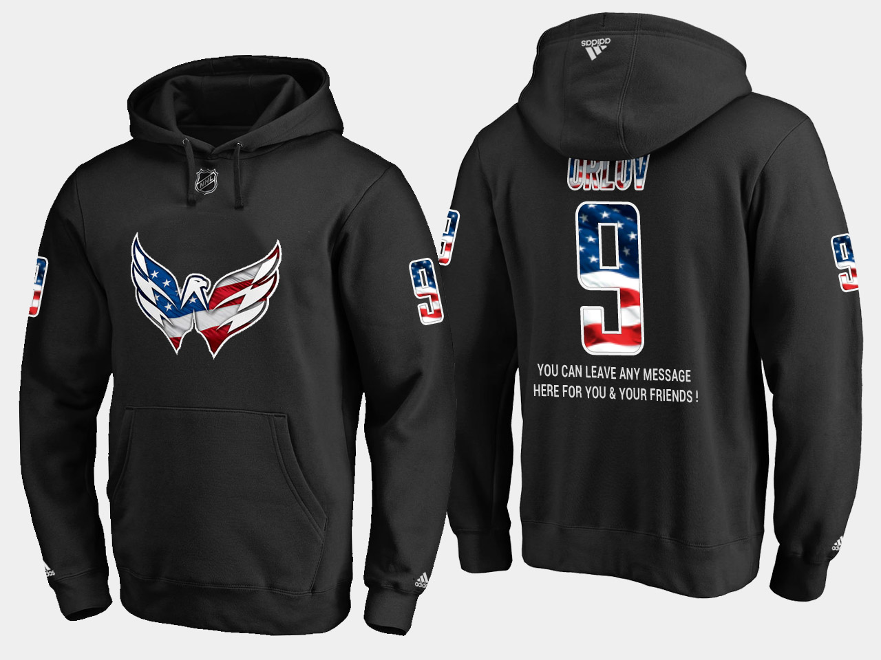 Capitals #9 Dmitry Orlov NHL Banner Wave Usa Flag Black Hoodie