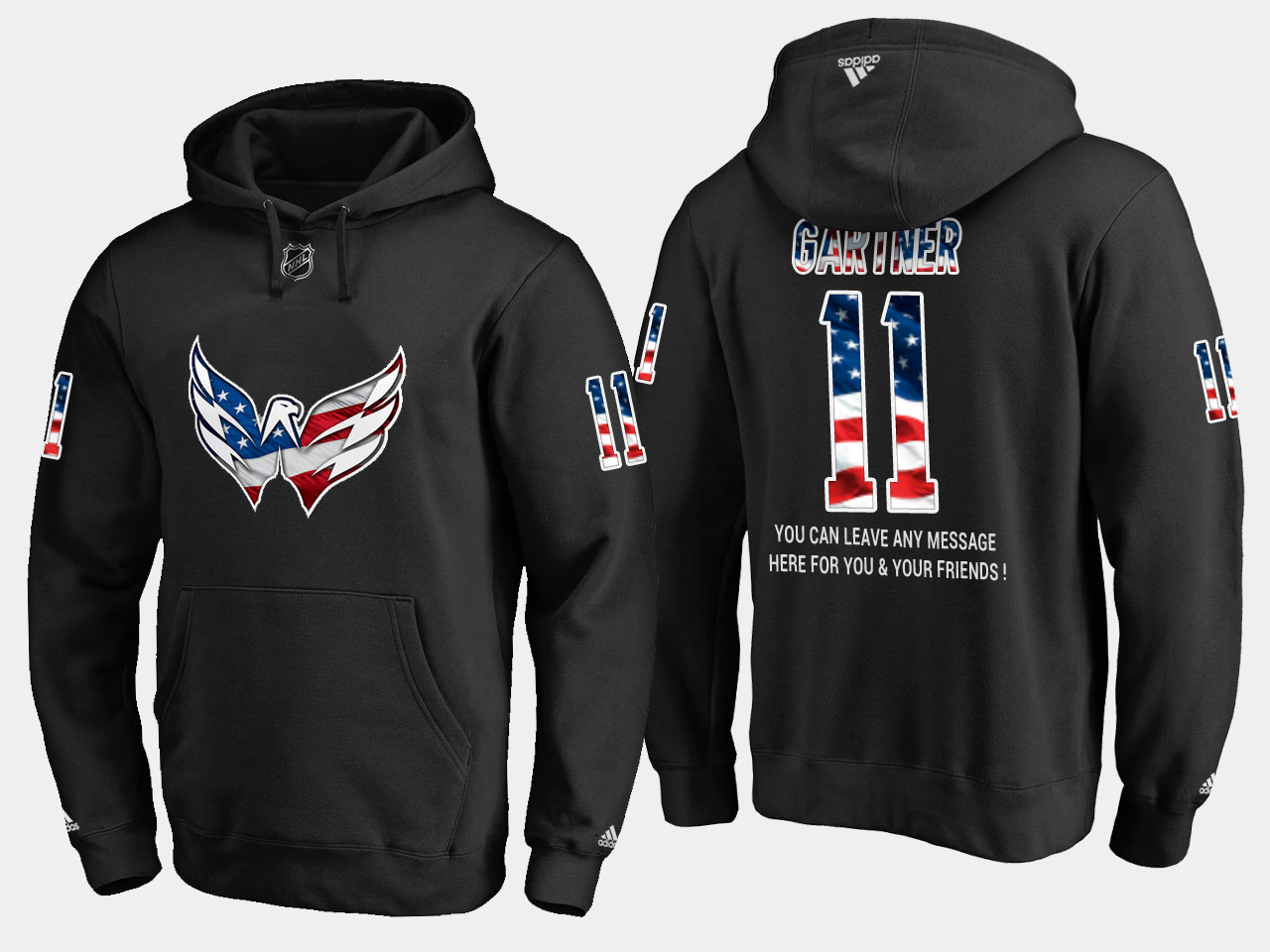 Capitals #11 Mike Gartner NHL Banner Wave Usa Flag Black Hoodie
