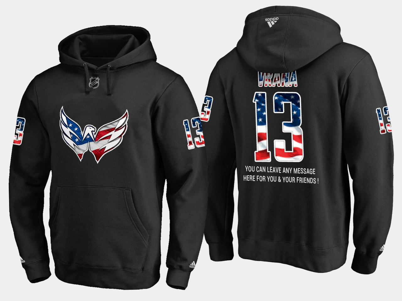 Capitals #13 Jakub Vrana NHL Banner Wave Usa Flag Black Hoodie