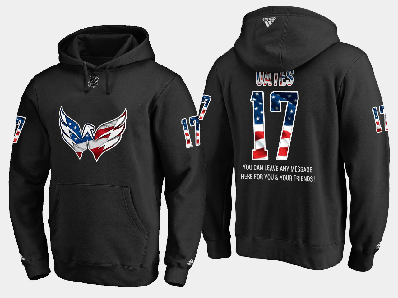 Capitals #17 Adam Oates NHL Banner Wave Usa Flag Black Hoodie