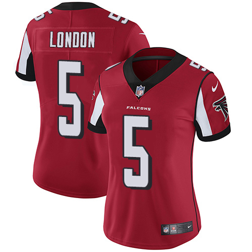 Nike Falcons #5 Drake London Red Team Color Stitched Women's NFL Vapor Untouchable Limited Jersey