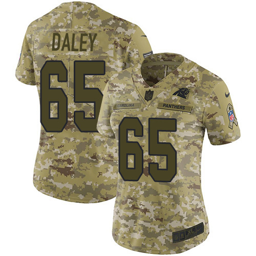 Nike Panthers #65 Dennis Daley Camo Women's Stitched NFL Limited 2018 Salute To Service Jersey