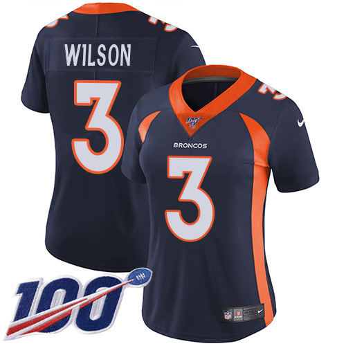 Nike Broncos #3 Russell Wilson Navy Blue Alternate Women's Stitched NFL 100th Season Vapor Limited Jersey
