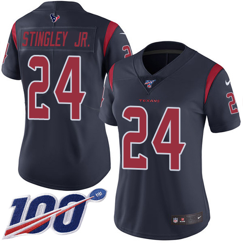 Nike Texans #24 Derek Stingley Jr. Navy Blue Women's Stitched NFL Limited Rush 100th Season Jersey