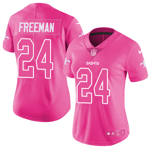 Nike Saints #24 Devonta Freeman Pink Women's Stitched NFL Limited Rush Fashion Jersey