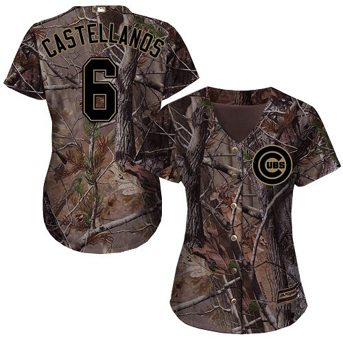 Cubs #6 Nicholas Castellanos Camo Realtree Collection Cool Base Women's Stitched MLB Jersey