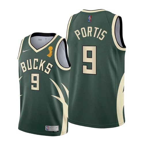 Nike Bucks #9 Bobby Portis Women's 2021 NBA Finals Champions Swingman Earned Edition Jersey Green