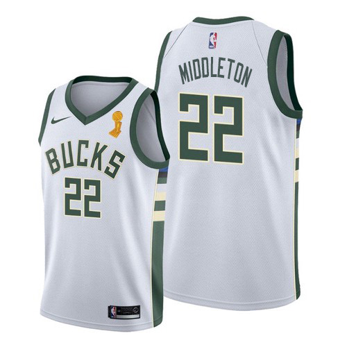 Nike Bucks #22 Khris Middleton Women's 2021 NBA Finals Champions Swingman Association Edition Jersey White