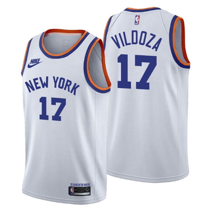 New York Knicks #17 Luca Vildoza Women's Nike Releases Classic Edition NBA 75th Anniversary Jersey White