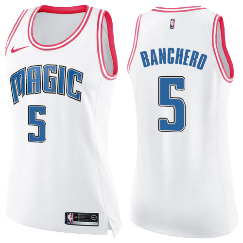 Nike Magic #5 Paolo Banchero White/Pink Women's NBA Swingman Fashion Jersey