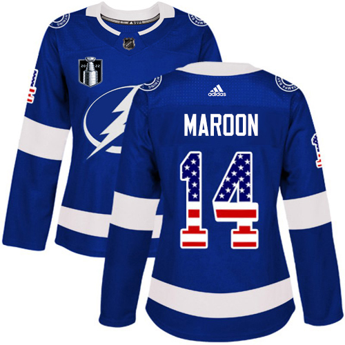 Adidas Lightning #14 Pat Maroon Blue Women's 2022 Stanley Cup Final Patch Home Authentic USA Flag Stitched NHL Jersey