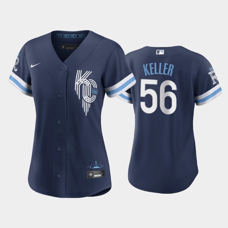Kansas City Royals #56 Brad Keller Women's Replica 2022 City Connect Navy Jersey