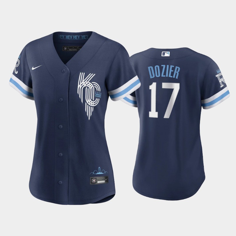 Kansas City Royals #17 Hunter Dozier Women's Replica 2022 City Connect Navy Jersey