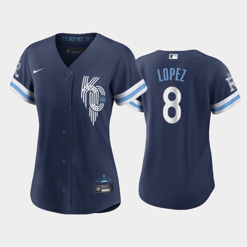 Kansas City Royals #8 Nicky Lopez Women's Replica 2022 City Connect Navy Jersey