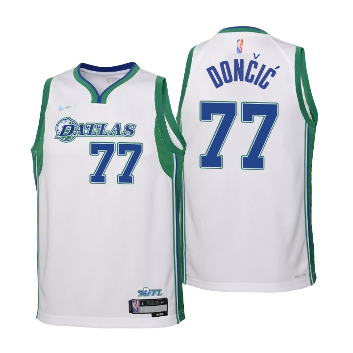 Dallas Maverickss #77 Luka Doncic Youth Nike White 2021/22 Swingman Jersey - City Edition