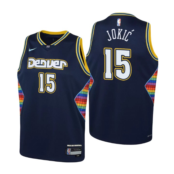 Denver Nuggets #15 Nikola Jokic Youth Nike Navy 2021/22 Swingman Jersey - City Edition
