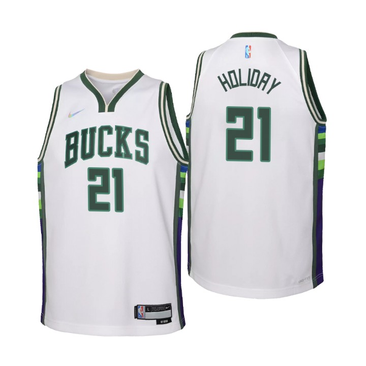 Milwaukee Bucks #21 Jrue Holiday Youth Nike White 2021/22 Swingman Jersey - City Edition