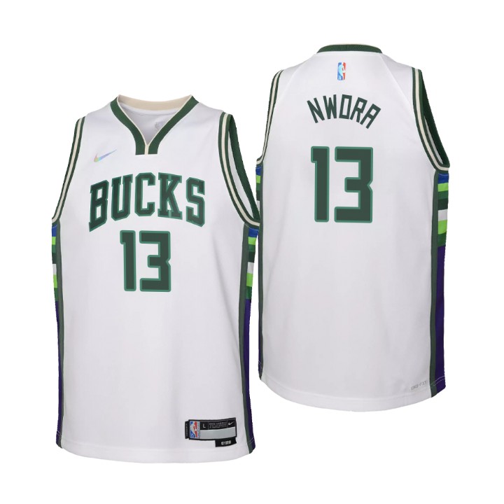 Milwaukee Bucks #13 Jordan Nwora Youth Nike White 2021/22 Swingman Jersey - City Edition