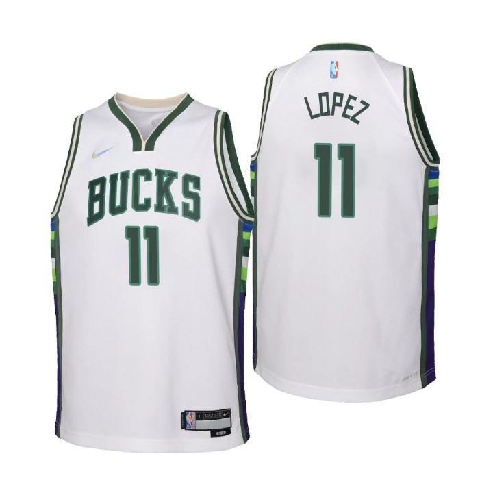 Milwaukee Bucks #11 Brook Lopez Youth Nike White 2021/22 Swingman Jersey - City Edition