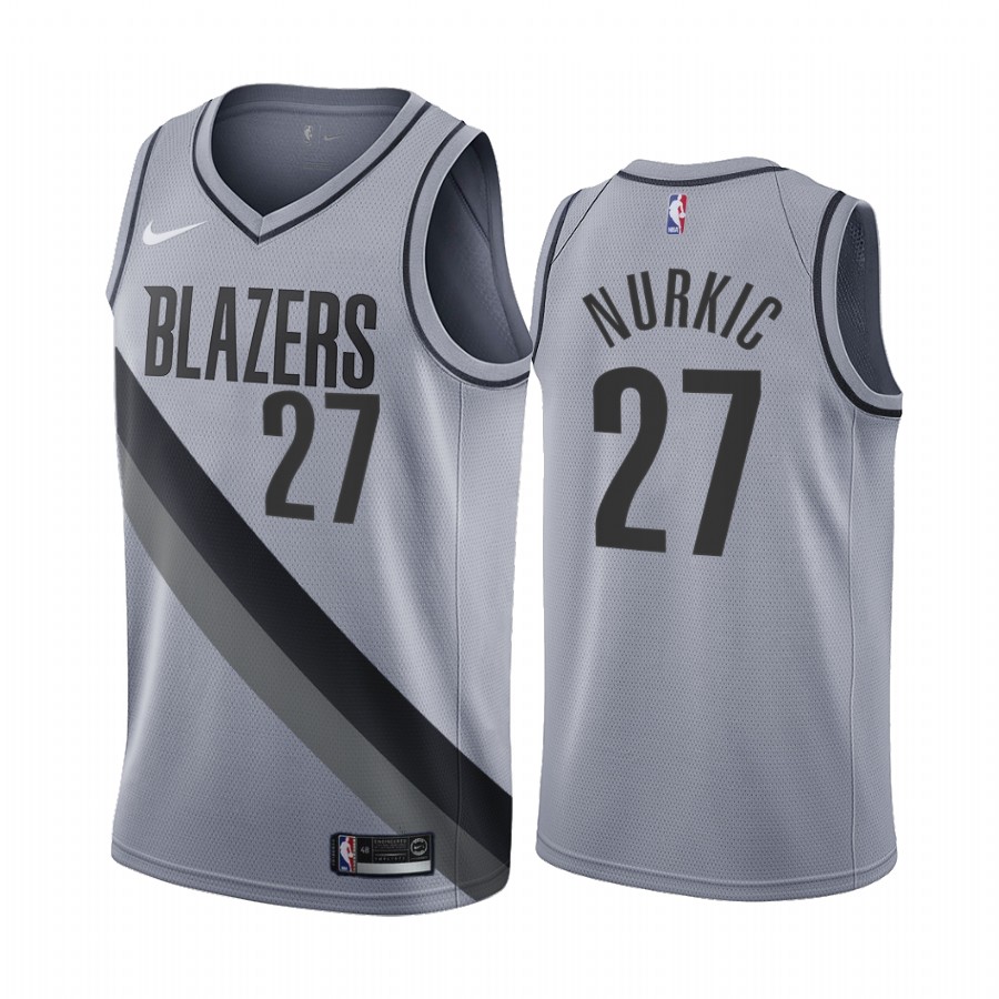 Portland Trail Blazers #27 Jusuf Nurkic Gray Youth NBA Swingman 2020-21 Earned Edition Jersey