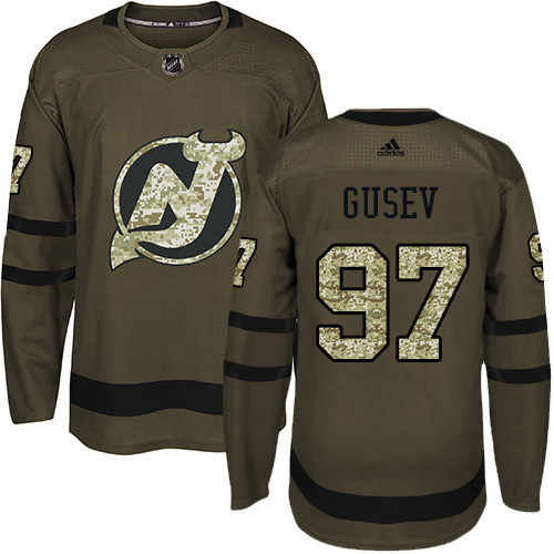 Adidas Devils #97 Nikita Gusev Green Salute to Service Stitched Youth NHL Jersey