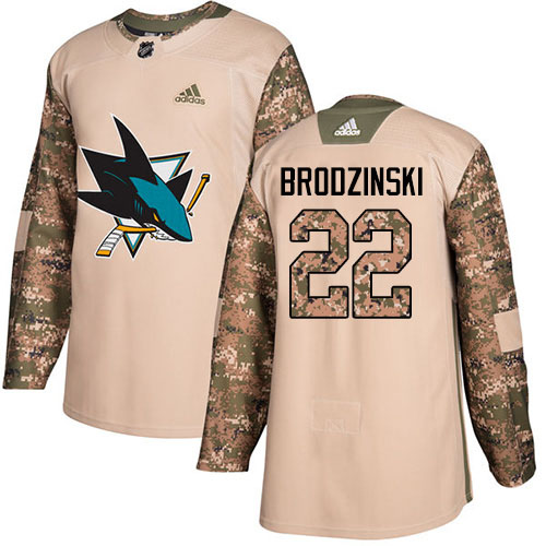 Adidas Sharks #22 Jonny Brodzinski Camo Authentic 2017 Veterans Day Stitched Youth NHL Jersey