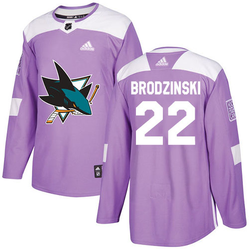 Adidas Sharks #22 Jonny Brodzinski Purple Authentic Fights Cancer Stitched Youth NHL Jersey