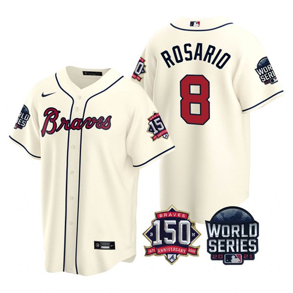 Atlanta Braves #8 Eddie Rosario Nike 150th Anniversary 2021 World Series Youth MLB Jersey - Cream