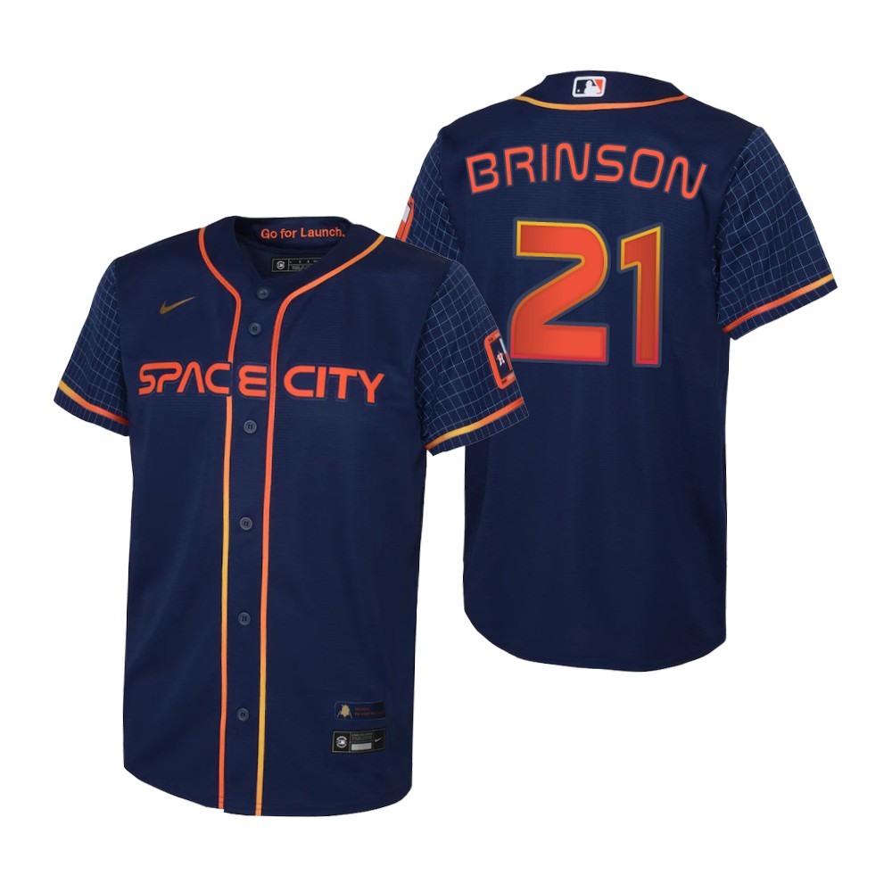 Houston Astros #21 Lewis Brinson Navy Youth Nike 2022 City Connect Replica MLB Jersey