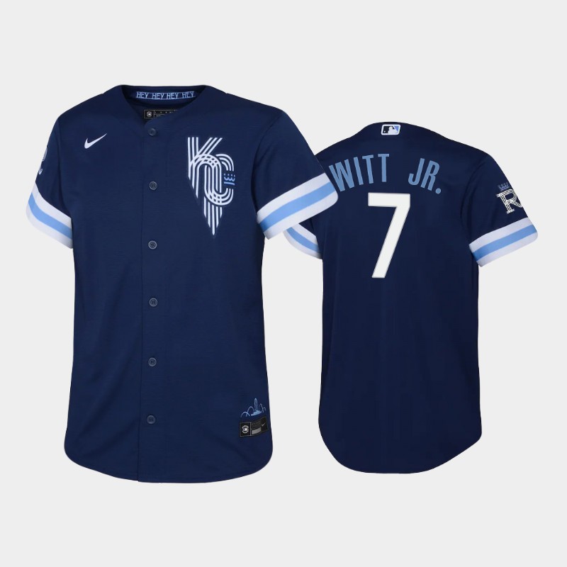 Kansas City Royals #7 Bobby Witt Jr. Youth Replica 2022 City Connect Navy Jersey