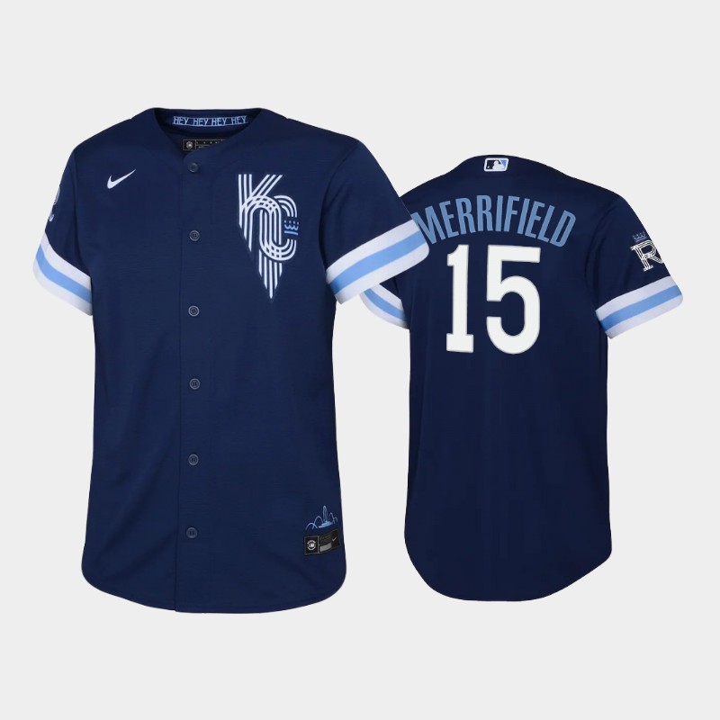 Kansas City Royals #15 Whit Merrifield Youth Replica 2022 City Connect Navy Jersey