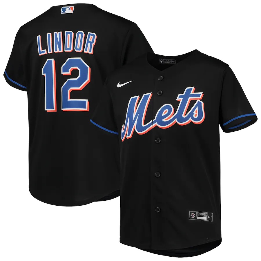New York Mets #12 Francisco Lindor Youth Nike Black Alternate Replica Player Jersey