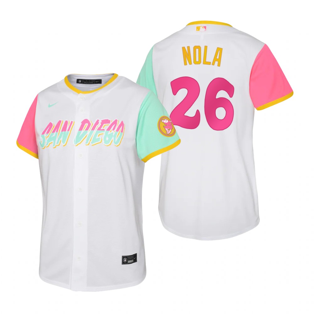 San Diego Padres #26 Austin Nola 2022 City Connect Youth Nike Games Jersey - White