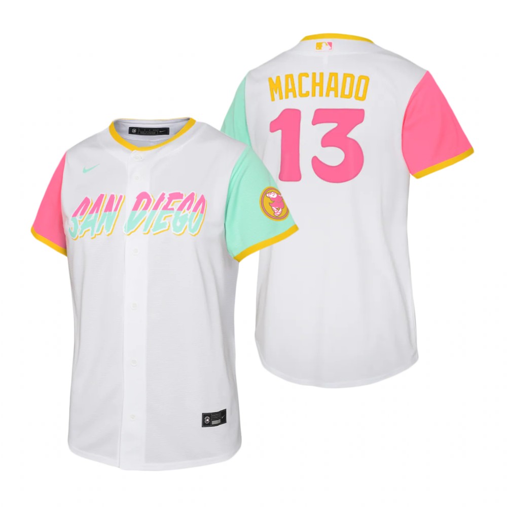 San Diego Padres #13 Manny Machado 2022 City Connect Youth Nike Games Jersey - White