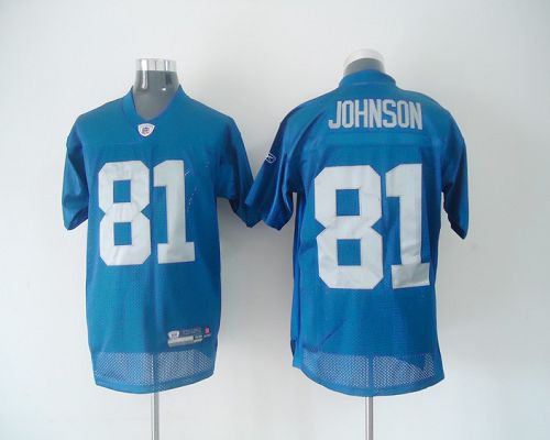 Lions #81 Calvin Johnson Blue Stitched Throwback NFL Jersey