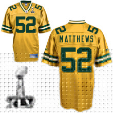 Packers #52 Clay Matthews Yellow Super Bowl XLV Embroidered NFL Jersey
