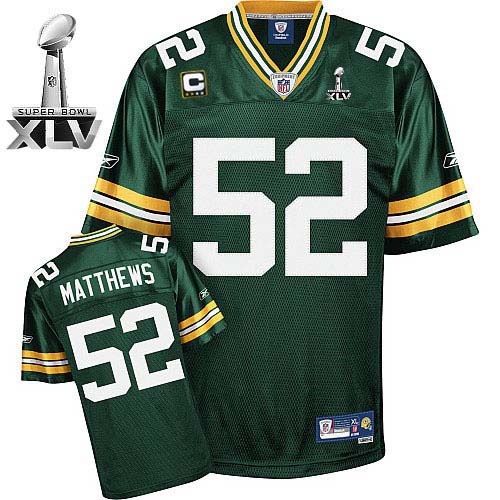 Packers #52 Clay Matthews Green With Super Bowl XLV and C patch Embroidered NFL Jersey