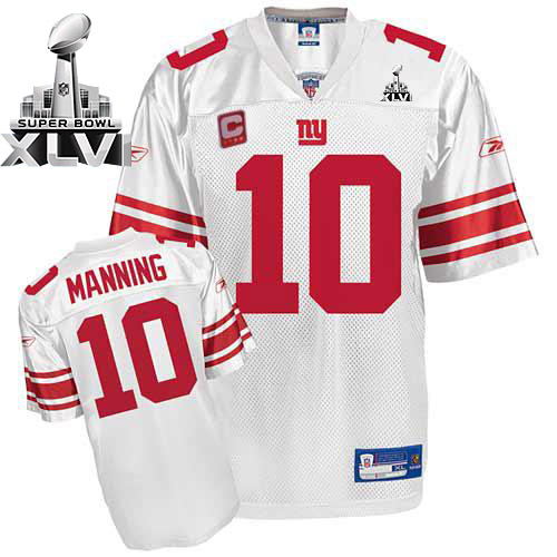Giants #10 Eli Manning White Super Bowl XLVI With C Patch Embroidered NFL Jersey