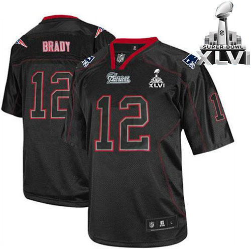 Patriots #12 Tom Brady Lights Out Black Super Bowl XLVI Embroidered NFL Jersey