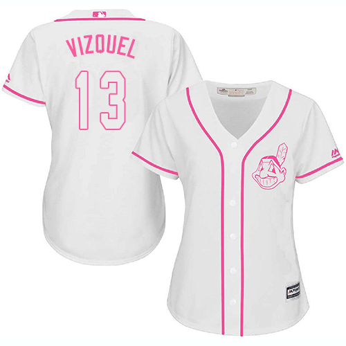 Guardians #13 Omar Vizquel White/Pink Fashion Women's Stitched MLB Jersey