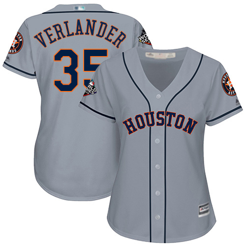 Astros #35 Justin Verlander Grey Road 2019 World Series Bound Women's Stitched MLB Jersey