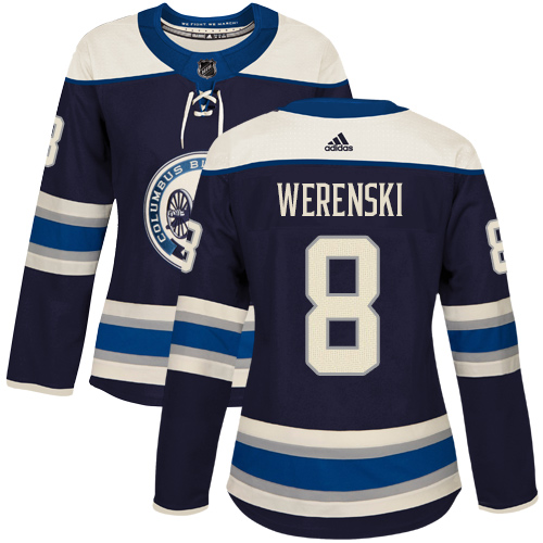 Adidas Blue Jackets #8 Zach Werenski Navy Alternate Authentic Women's Stitched NHL Jersey