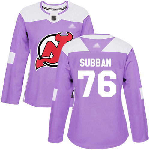 Adidas Devils #76 P.K. Subban Purple Authentic Fights Cancer Women's Stitched NHL Jersey
