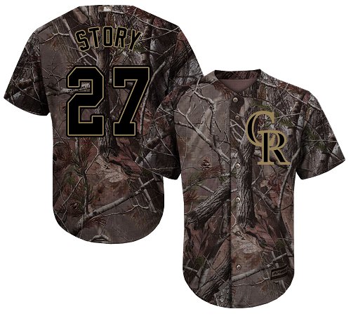 Rockies #27 Trevor Story Camo Realtree Collection Cool Base Stitched Youth MLB Jersey