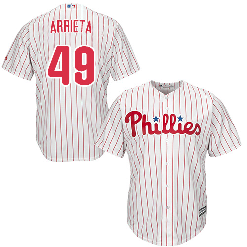 Phillies #49 Jake Arrieta White(Red Strip) Cool Base Stitched Youth MLB Jersey